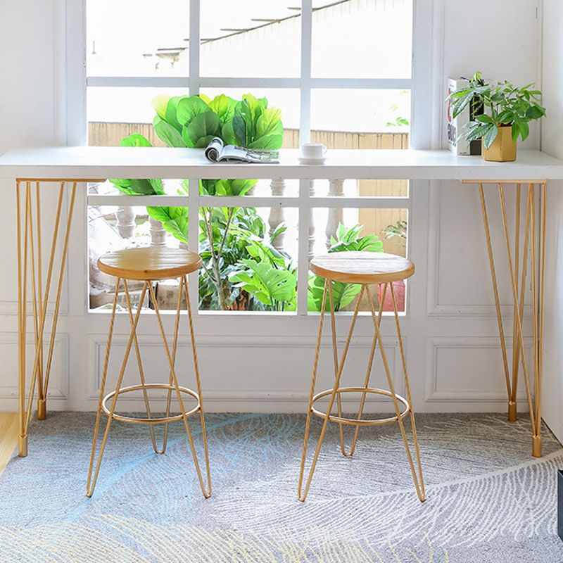 Glam White Wood Counter Table with Rectangle Table Top Gold Legs Table - 42" H