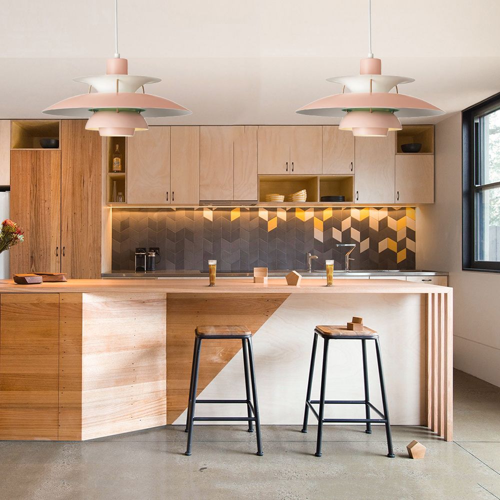 3 Layers Pendant Light with Flared Shade Macaron Style Aluminum 1 Light Black/Gray Hanging Lamp, 12"/16" Wide