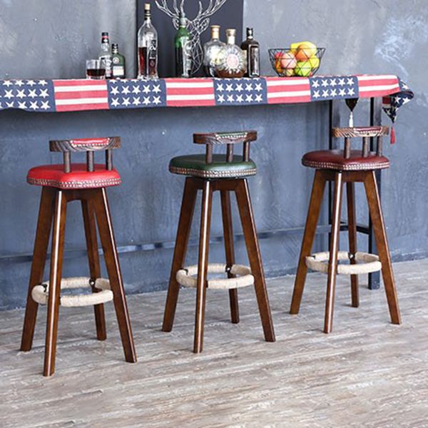 Modern Rotatable Backrest Counter Stool Wood Cafe Bar Stool with Leather Cushion