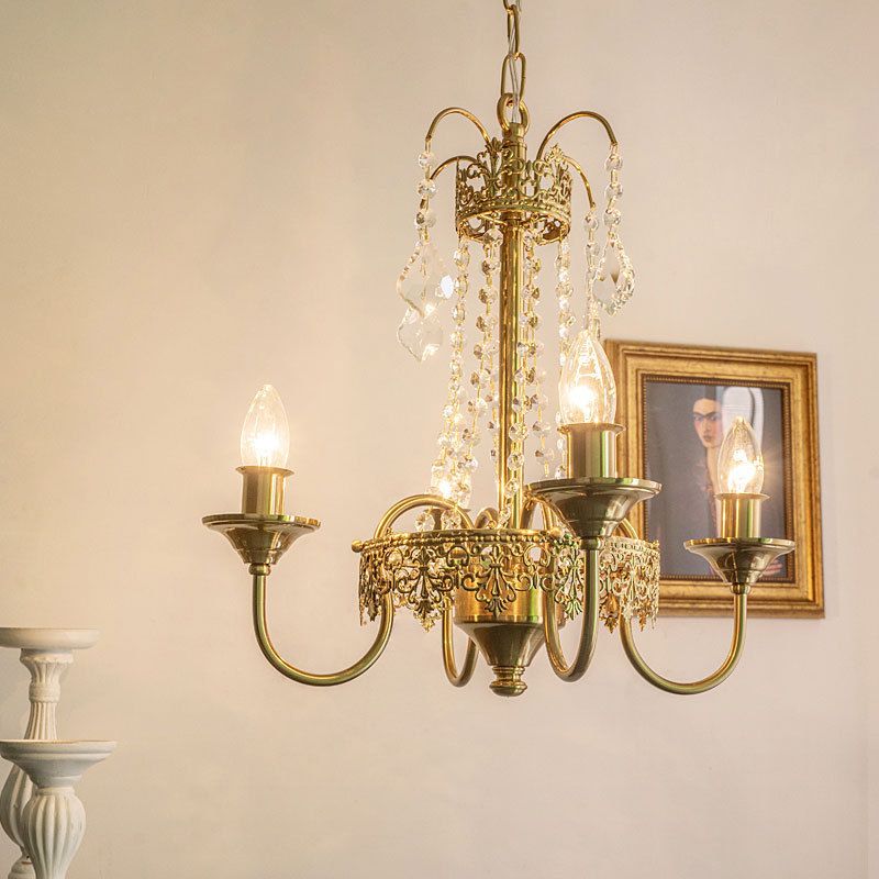Lustre suspendu en métal post-moderne 5 lustre de plafond de bougie en or clair pour chambre à coucher