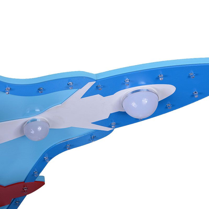 Kids Cool Blue Flush Ceiling Light Fighter Plane Wood Flushmount Light for Boys Bedroom