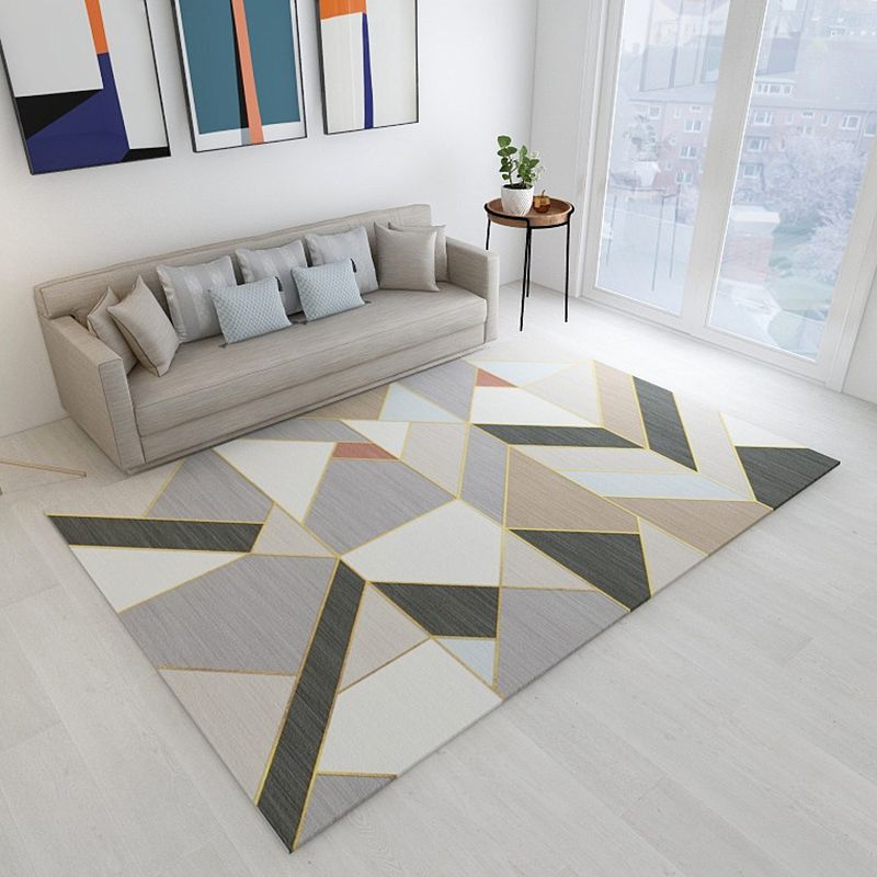 Simplicity Living Room Rug Multi-Color Geometrical Area Carpet Polyester Pet Friendly Anti-Slip Machine Washable Rug