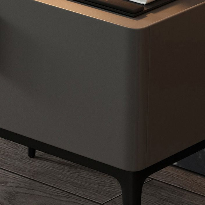 Leather Bed Nightstand Classic Glam Bedside Cabinet with Drawer