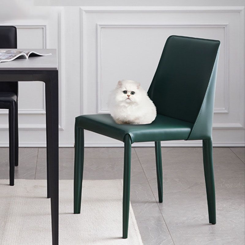 Metal Indoor Upholstered Side Chair Matte Finish Faux Leather Solid Back Dining Chair