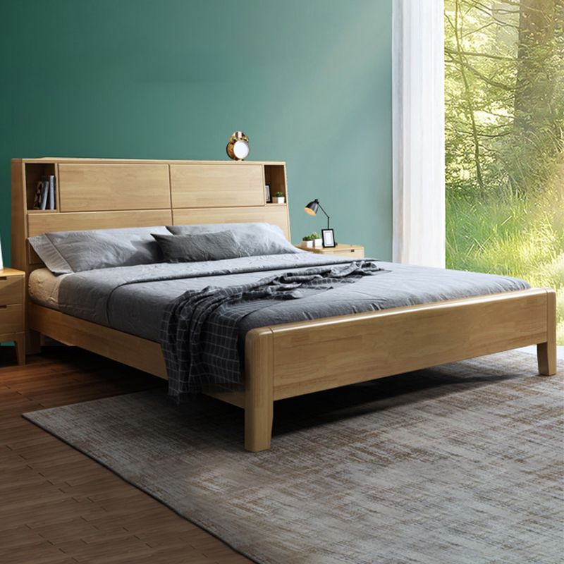 Solid Wood Bed Frame with Headboard Scandinavian Bed with Storage