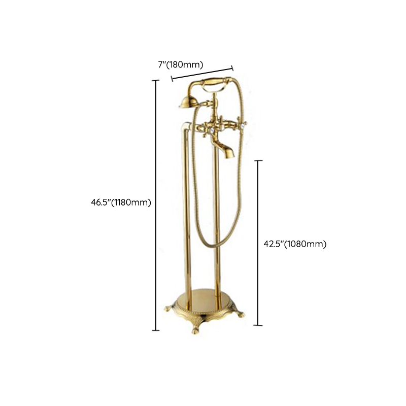 Floor Mounted Copper Bathroom Tub Faucet Set Freestanding High Arc Tub Filler Trim