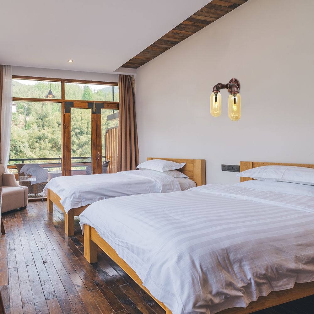 Metall verwitterte Kupferleuchte Lampenwasserrohr 2/4 Lichter Wohnzimmer LED -Wandhalterung Beleuchtung