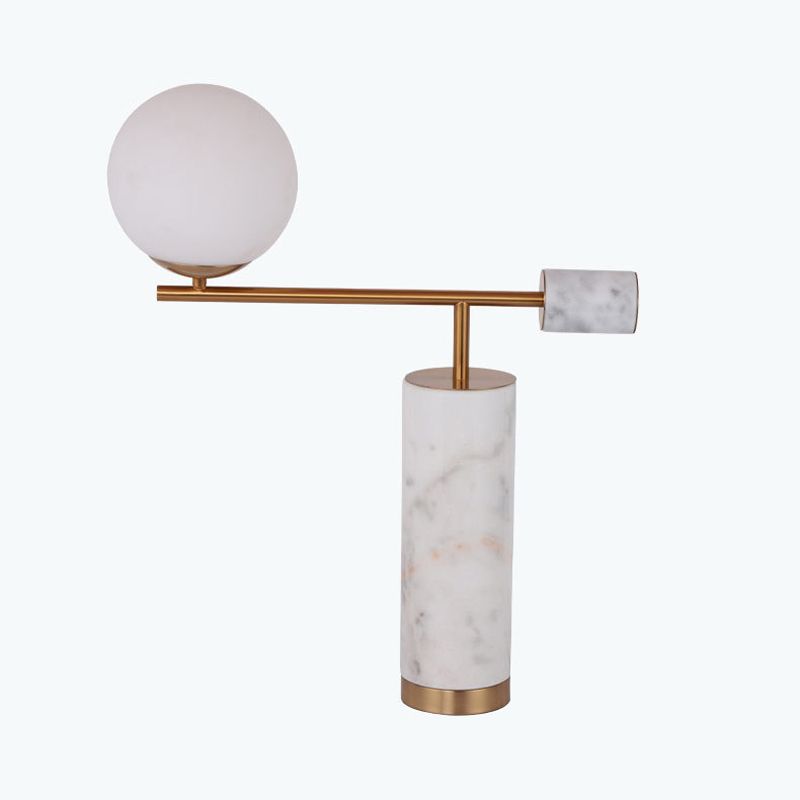 Designer Smoking Pipe Night Lamp Marble 1 Head Living Room Table Light in Black/White with Ball Opal Glass Shade