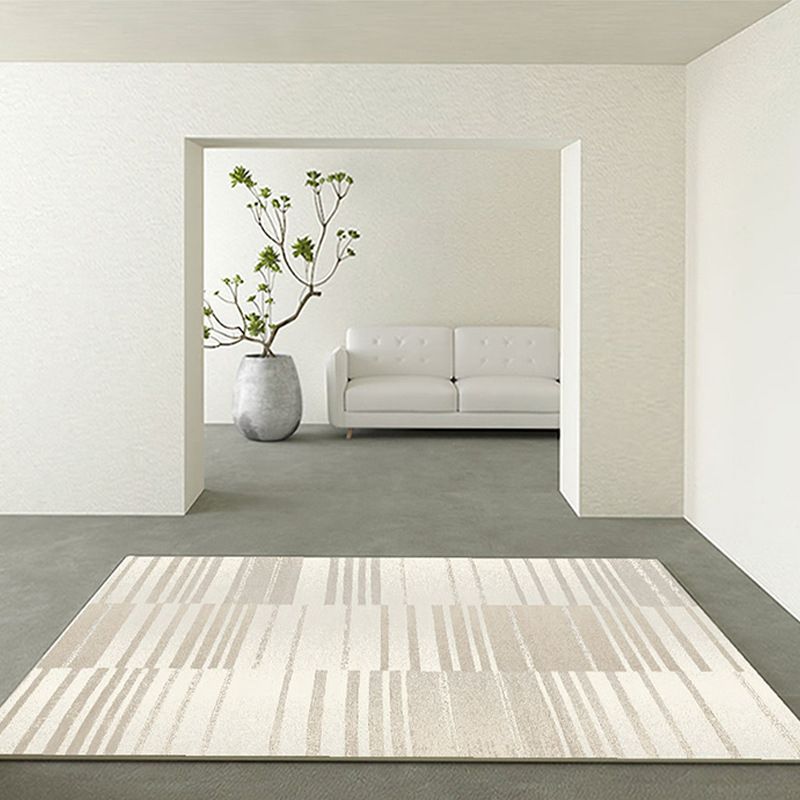 Beige Modern Rug Polyester Striped Rug Washable Indoor Rug for Drawing Room