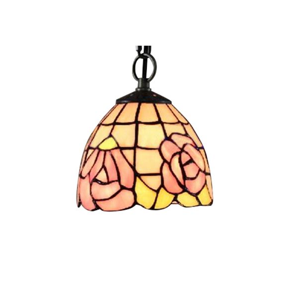 Pink-White/Green-pink Handcrafted Art Glass Domed Ceiling Light Tiffany 1 Bulb Hanging Light Kit with Adjustable Metal Chain