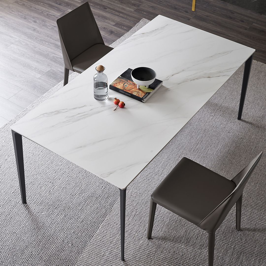 Modern Style Sintered Stone Dining Table White Rectangle Table with 4 Legs for Kitchen