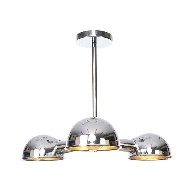 Plafonnier semi-encastré industriel à 3 lumières en métal pour salon, noir/laiton/chrome, dôme