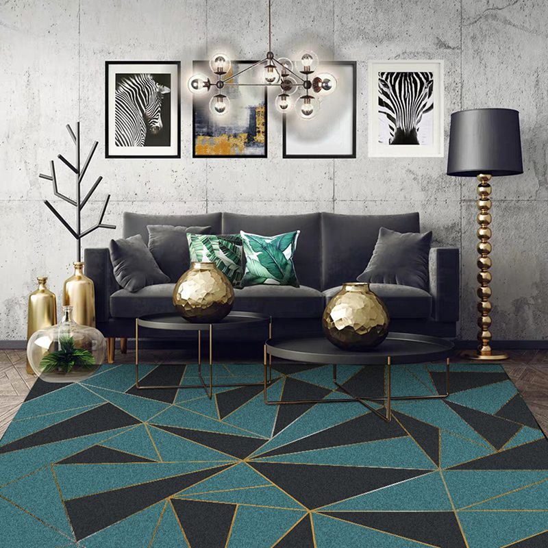 Nordic Geometric Pattern Rug Green Polyester Carpet Pet Friendly Indoor Rug for Drawing Room