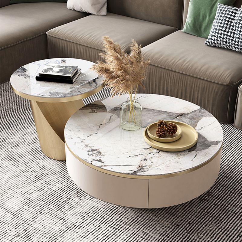 Pedestal Coffee Table Set Slate Round Coffee Table for Living Room