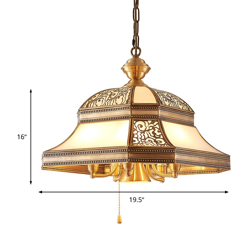 Bell Dining Room Ceiling Chandelier Colonial Mouth Blown Opal Glass 5 Heads Gold Hanging Light Fixture