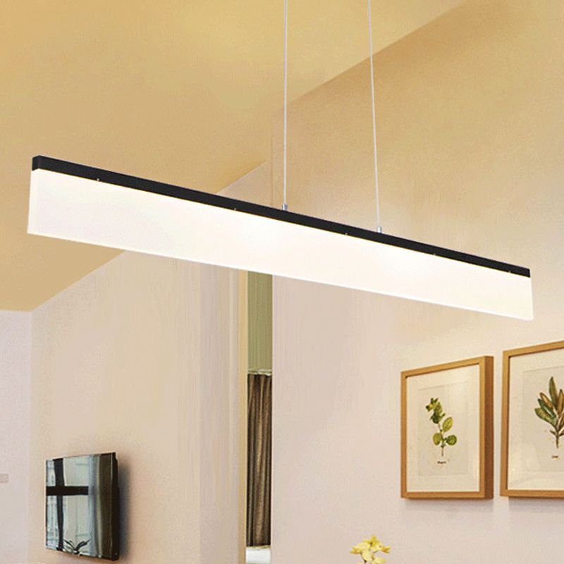 LED Office Pendant Light with Linear Acrylic Shade Black/Gold Ceiling Lamp over Table in Warm/White/Natural Light, 39"/47" Wide