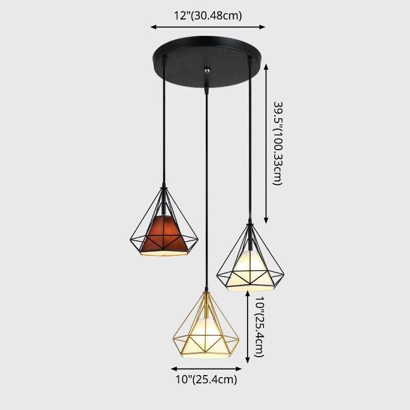 3 luci Diamond Cage Multi Cioncant Light Creative Industrial Metal Multi-Light Ciondolo per il ristorante