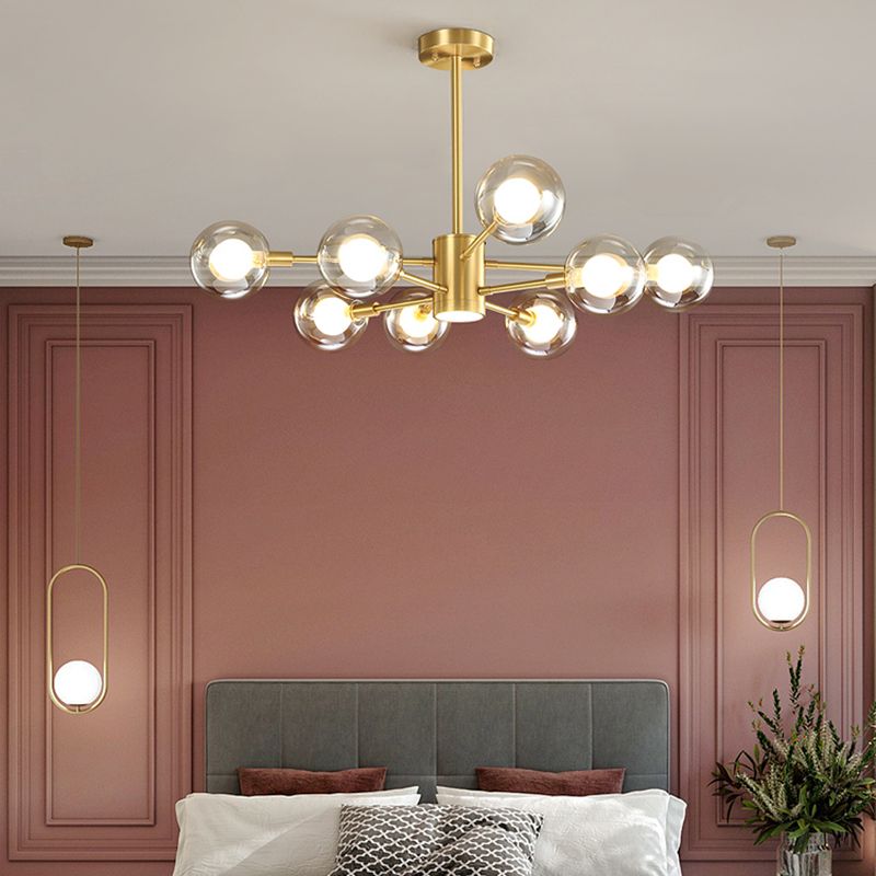 Contemporary Clear Glass Hanging Light Fixtures Starburst Sockets Chandelier for Living Room