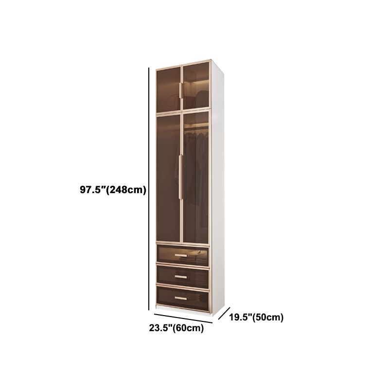 White Manufactured Wood Cabinet with Glass Door Modern Hinged Door Wardrobe for Home