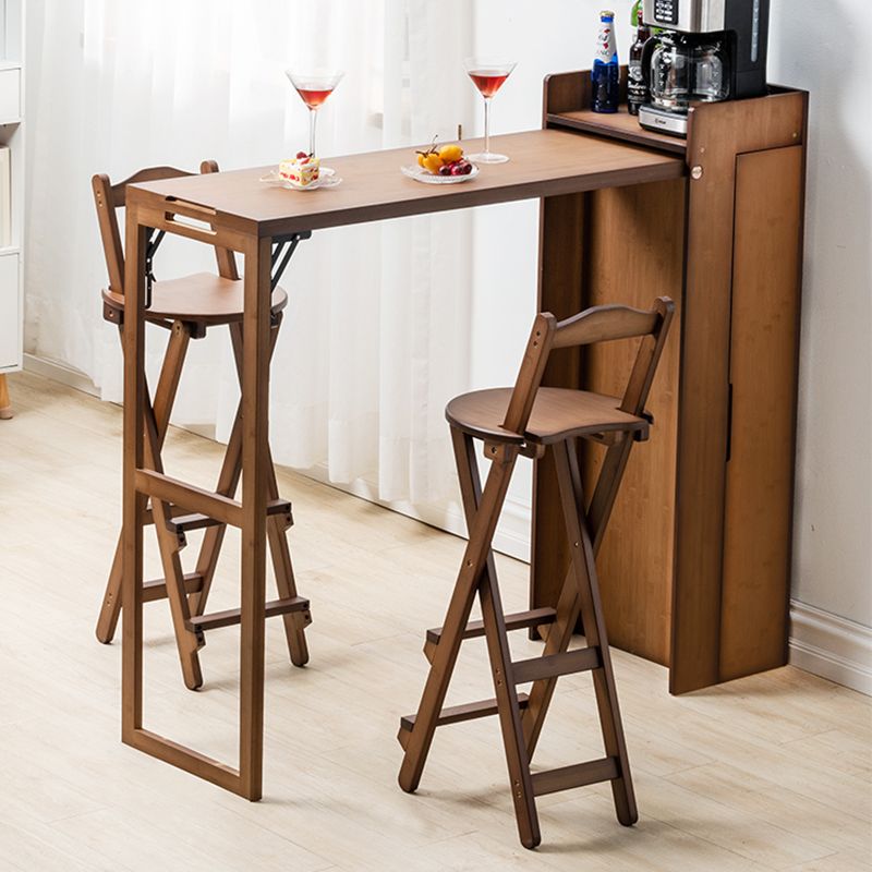 Wood Bar Pub Table Set 1/3 Pcs Folding Bar Table and Stools in Brown and Natural