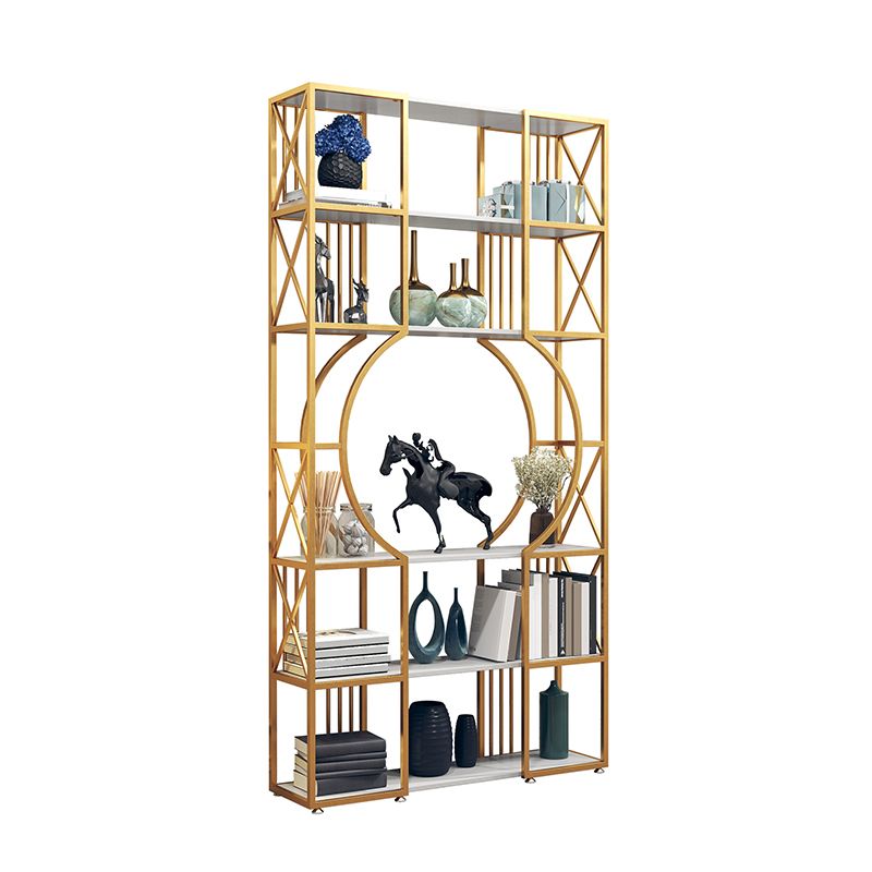 Engineered Wood and Metal Bookshelf Gold Glam Bookcase Open Shelf