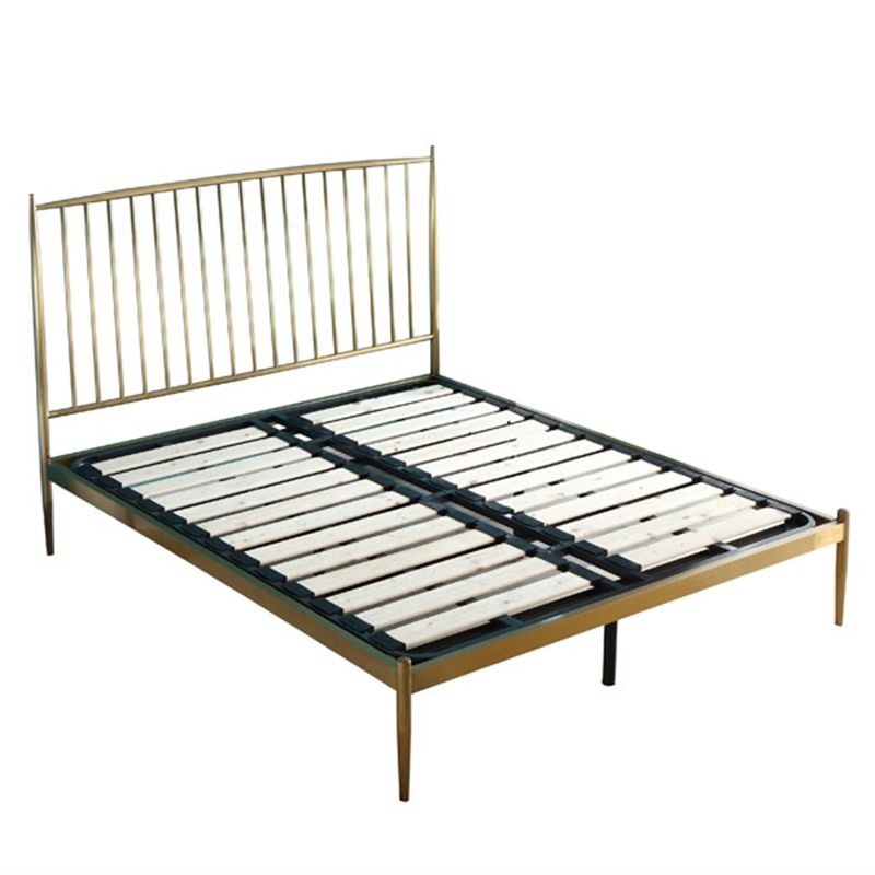 Gold Slat Bed Glam No Distressing Open-Frame Bed with Headboard