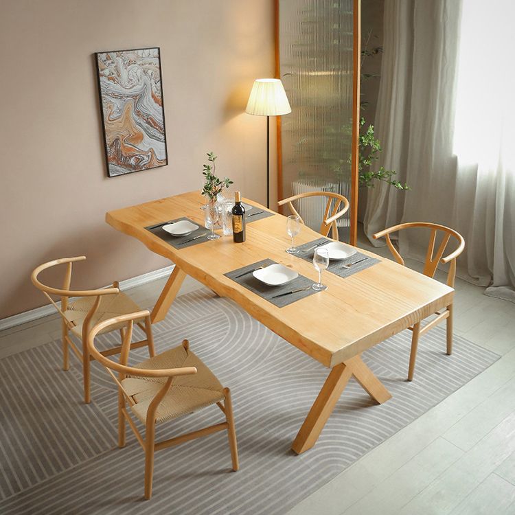Rectangle Solid Wood Dining Table Modern Contemporary Kitchen Wood Table with Double Pedestal