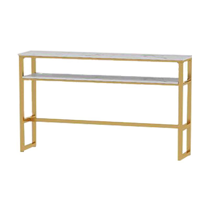 Glam White Marble Pub Table with Rectangle Table Top Gold Trestle Table - 42" H