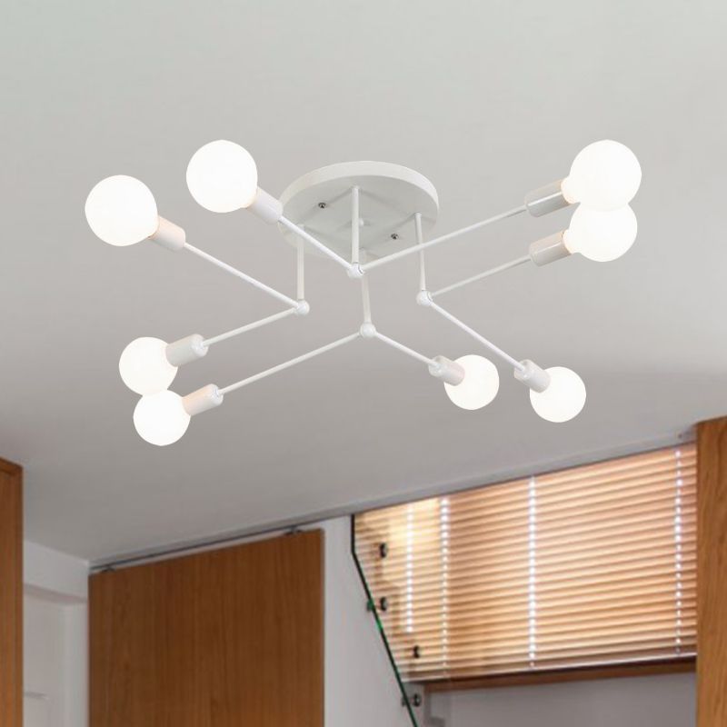 White Finish 6/8 Lights Semi Flush Light Loft Style Metallic Sputnik Ceiling Lighting for Living Room
