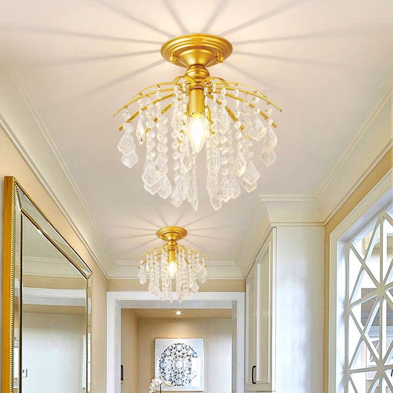 Crystal Tassel Semi Flush Mount Light Country Single Aisle Semi Flush Mount Ceiling Light