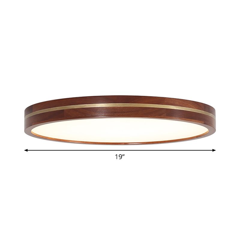 15 "/ 19" / 23,5 "W bois rond encastré moderne LED brun plafonnier avec abat - jour intérieur en acrylique
