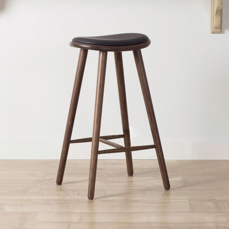 Contemporary Solid Wood Backless Counter High Stool with Leather Cushion