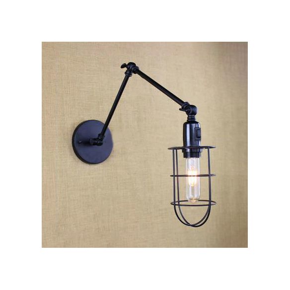 Swing Arm Corridor Wall Sconce Rustic Style Metal 1 Light Black Finish Adjustable Wall Mounted Light