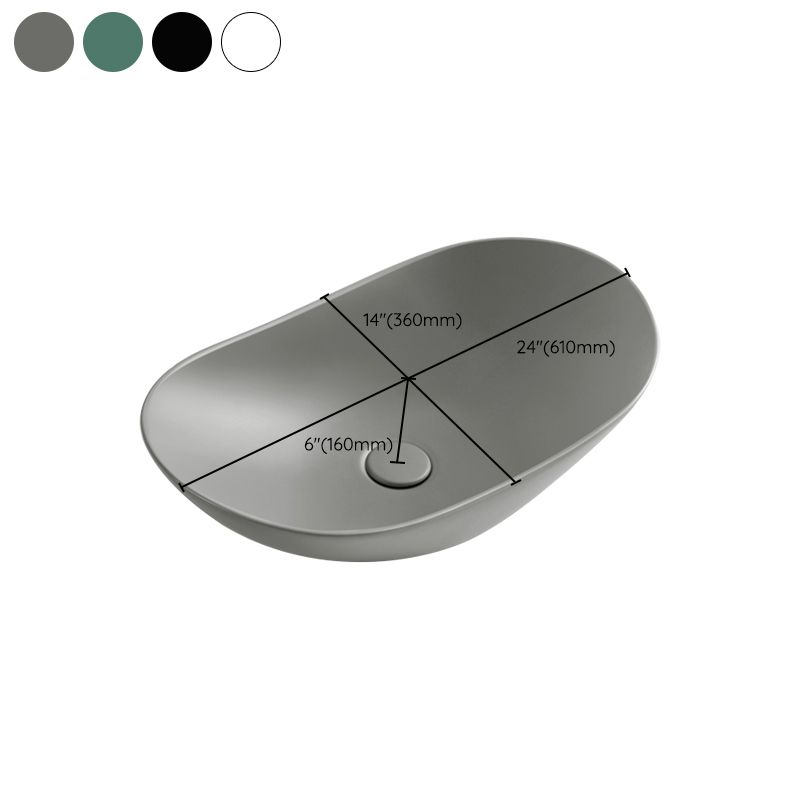 Modern Bathroom Sink Pop-Up Drain Porcelain Oval-Shape Vessel Bathroom Sink