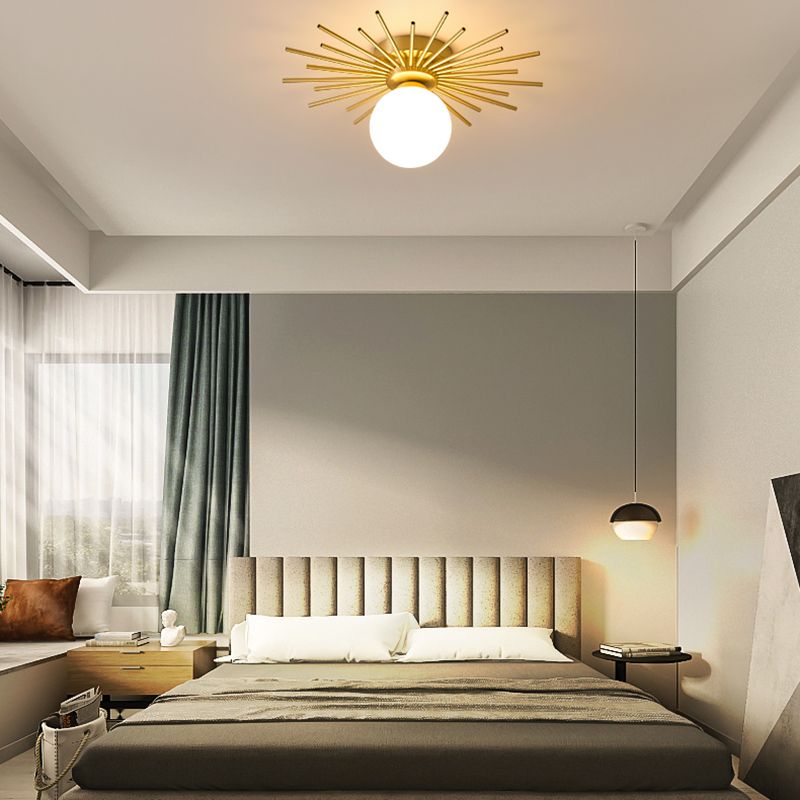 1-Light Globe Flush Ceiling Lights Modern Glass Flush Mount in Gold