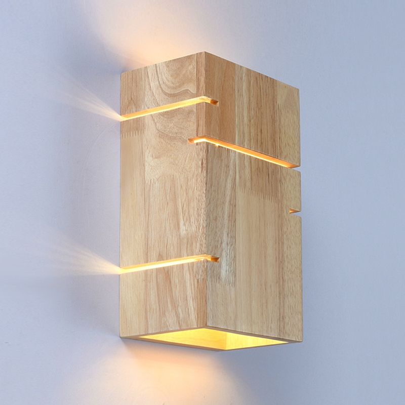 Wood Rectangular Wall Mounted Light Modern 2 Lights Wall Mounted Light Fixture