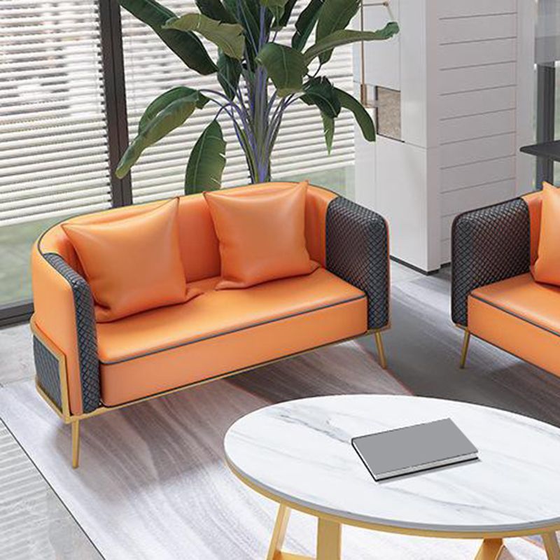 Modern Tuxedo Arm Sofa 29.53" H Faux Leather Seating with Gold Frame