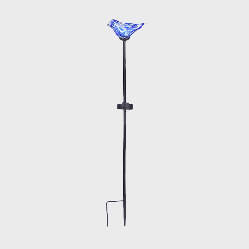 Bird Garden Decoration Stake Lamp Blue/Yellow/Orange Glass Modernist LED Solar Path Light in Black
