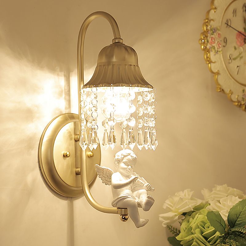 Nordic Style Crystal Wall Sconce Arc Shape Gold Wall Light for Living Room