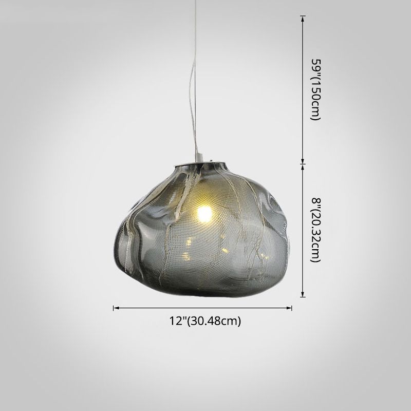 1 Light Bun Hanging Lights Post-Modern Lattice Glass Ceiling Fixture for Restaurant