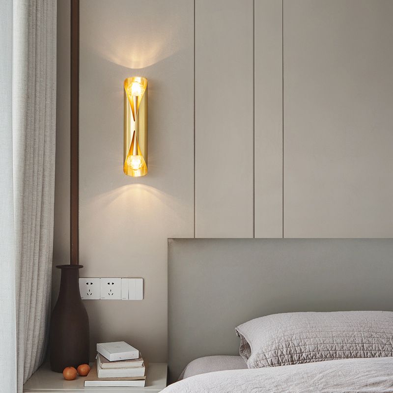 Solid Brass Wall Light Post Modern Tube Shape Wall Mounted Sconce with 2 Lights