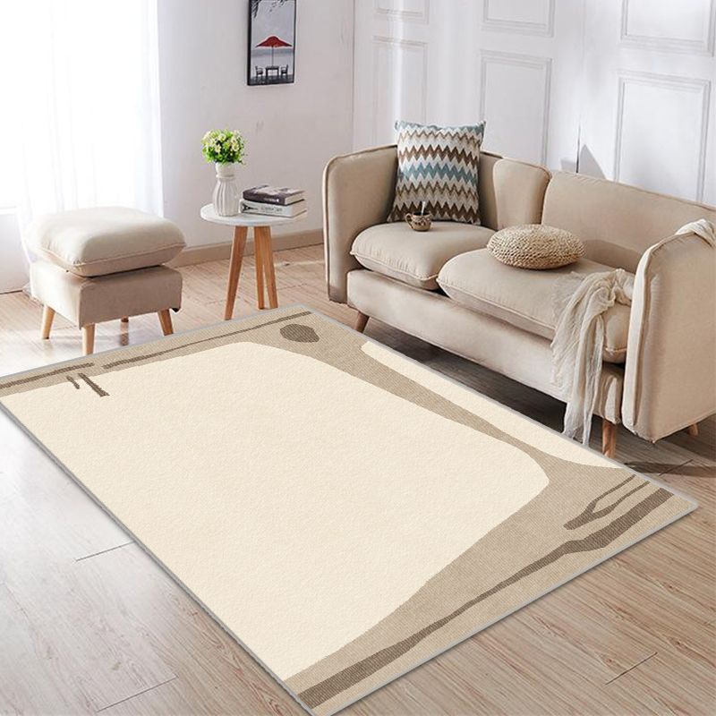 Modern Living Room Area Rug Brown Color Block Area Carpet Polyester Anti-Slip Area Rug