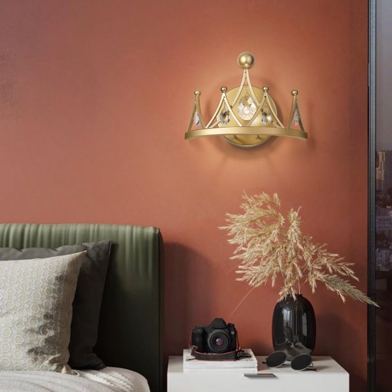 Crystal Crown Shape Wall Lights Modern Style 1 Light Wall Light Sconce in Brass