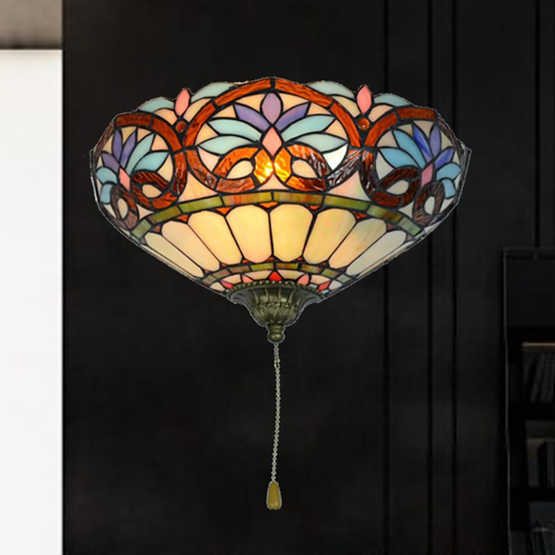 Victorian Wall Lighting with Pull Chain 1 Light Stained Glass Wall Sconce for Living Room