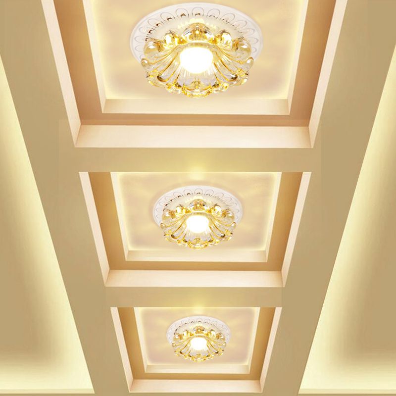 Simplicité LED Plafond Light blanc Round / carré Flushmount avec une nuance de cristal de fleur en lumière chaude / blanche