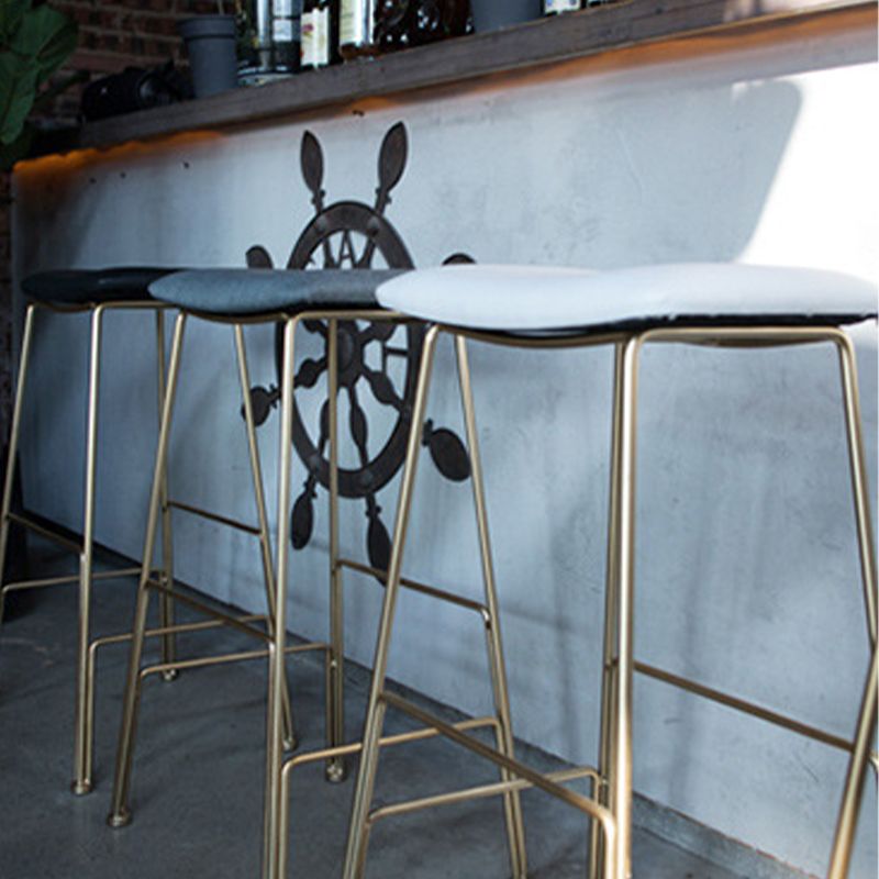 Glam Metal Stool Upholstered Counter Stool in Matte Finish for Indoor