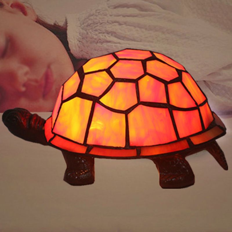 1 Bulb Turtle Shaped Table Lamp Baroque Stained Art Glass Night Light for Children Bedroom