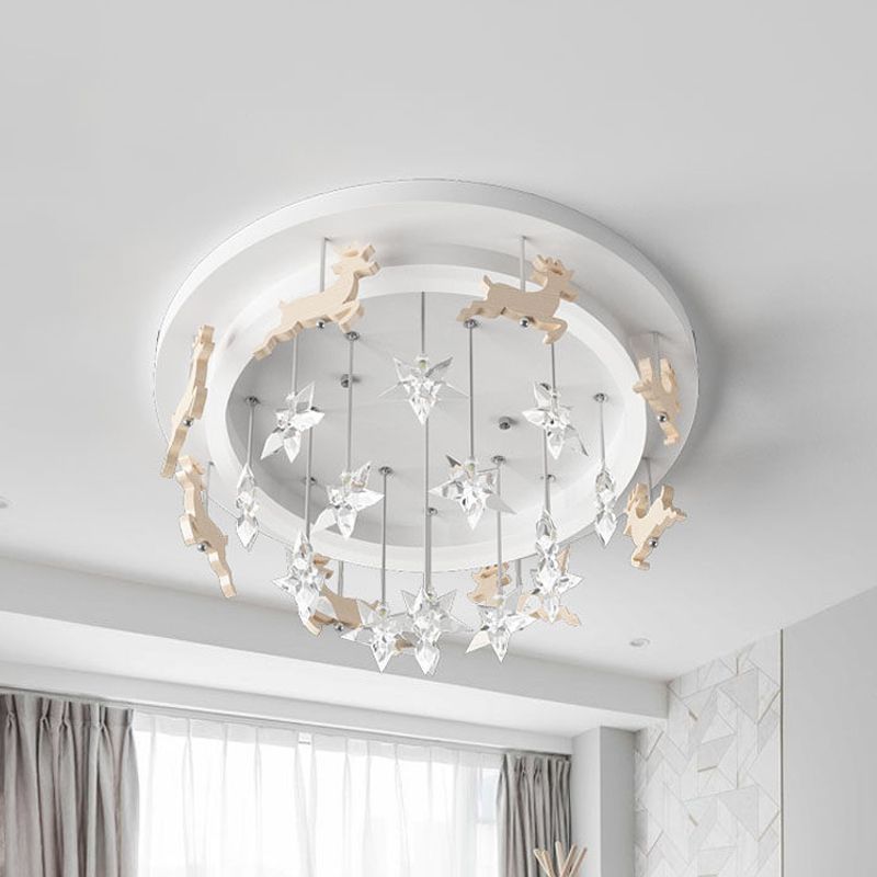 Elk Carousel Acrylic Semi Mount Lighting Kid White LED Ceiling Flush Light in Warm/White Light