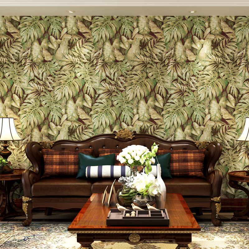 Paper Printed Unpasted Wallpaper Tropical Foliage Wall Covering in Green for Home