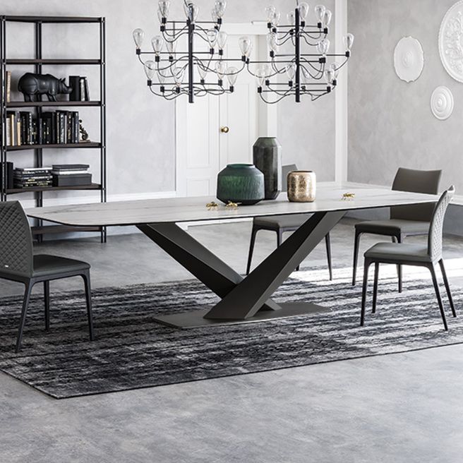 Metal Contemporary Rectangular Dining Table Sintered Stone Table for Dining Room